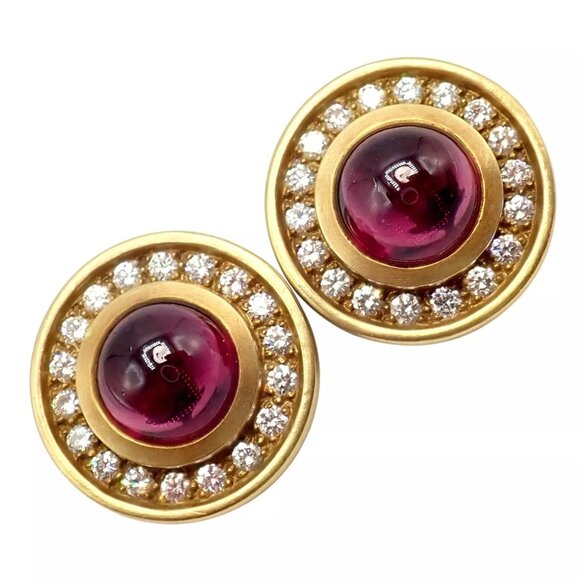 Rare! Vintage Kieselstein Cord 18k Yellow Gold Garnet Diamond Earrings 1997 - Picture 13 of 13
